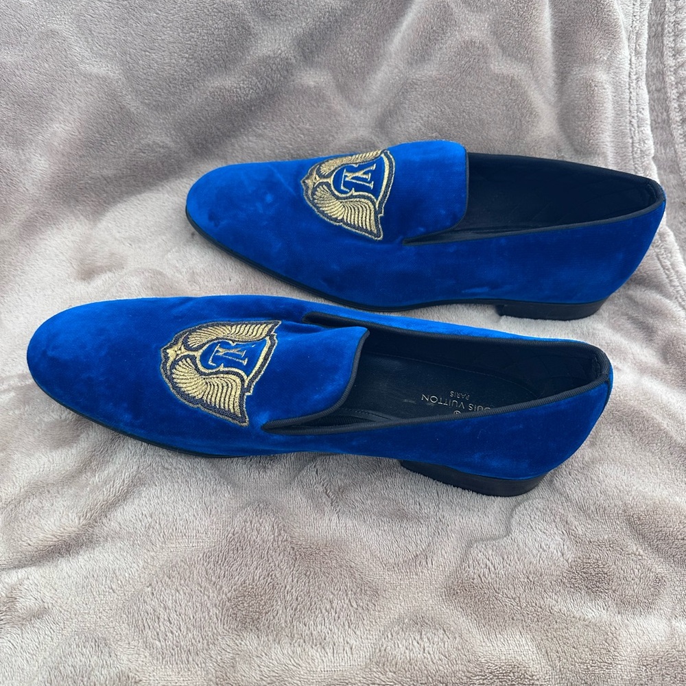 Louis Vuitton Velvet LV Crest Loafers Royal Blue Men’s Dress Shoes Size 7.5 - Picture 2 of 5